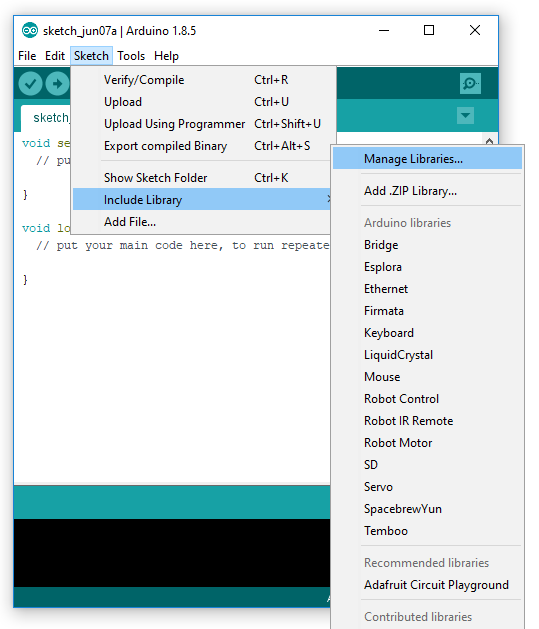 Manage Libraries in Arduino IDE